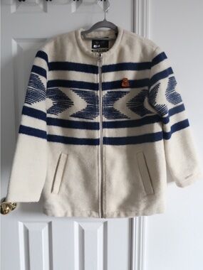 Scotch & Soda Wool Cream and Navy Boho Zip-Up Fleece Jacket Woman